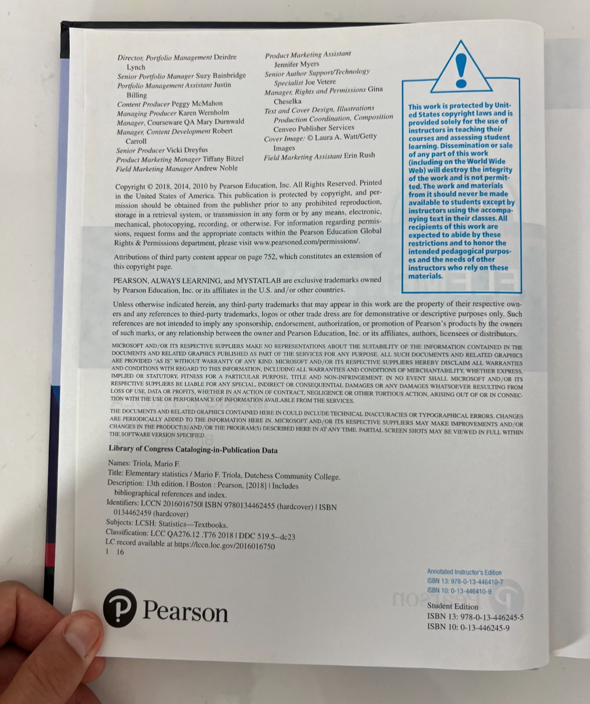 Elementary Statistics Hardcover by Triola Mario | Instructor’s Review Edition
