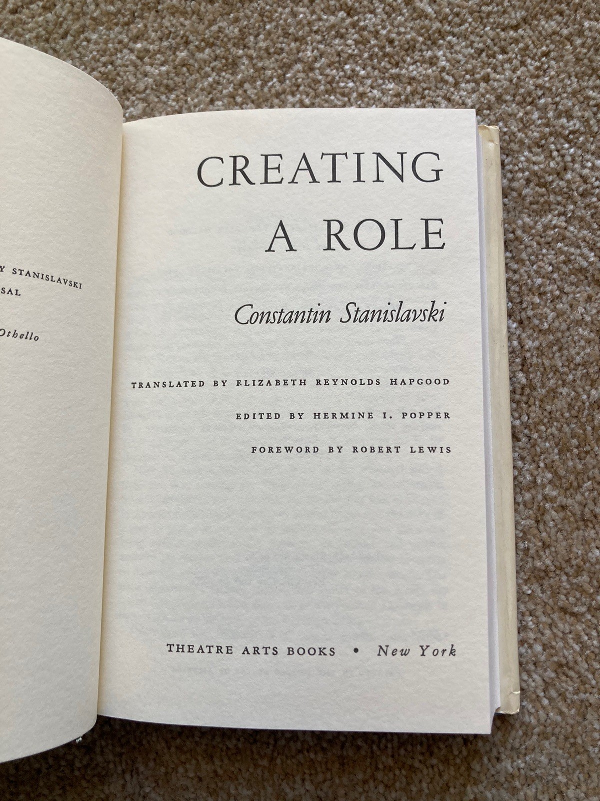 Creating a Role – Constantin Stanislavski – Hardcover 10th Printing 1983 Acting