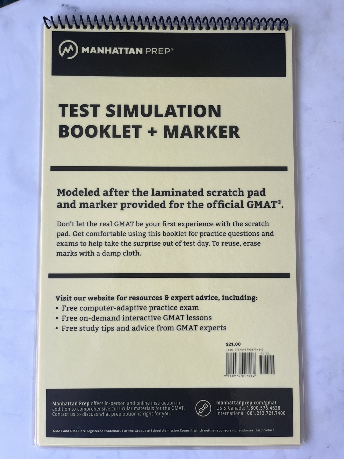 Manhattan Prep GMAT Prep Test Simulation Spiral Booklet with Bonus Markers Clean