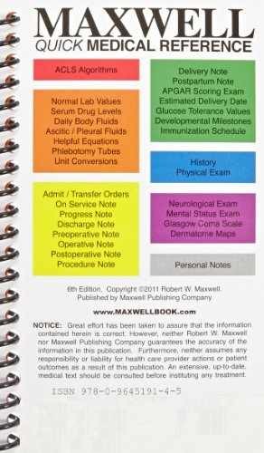 Maxwell Quick Medical Reference – Spiral-bound, by Maxwell Robert W. – Very Good