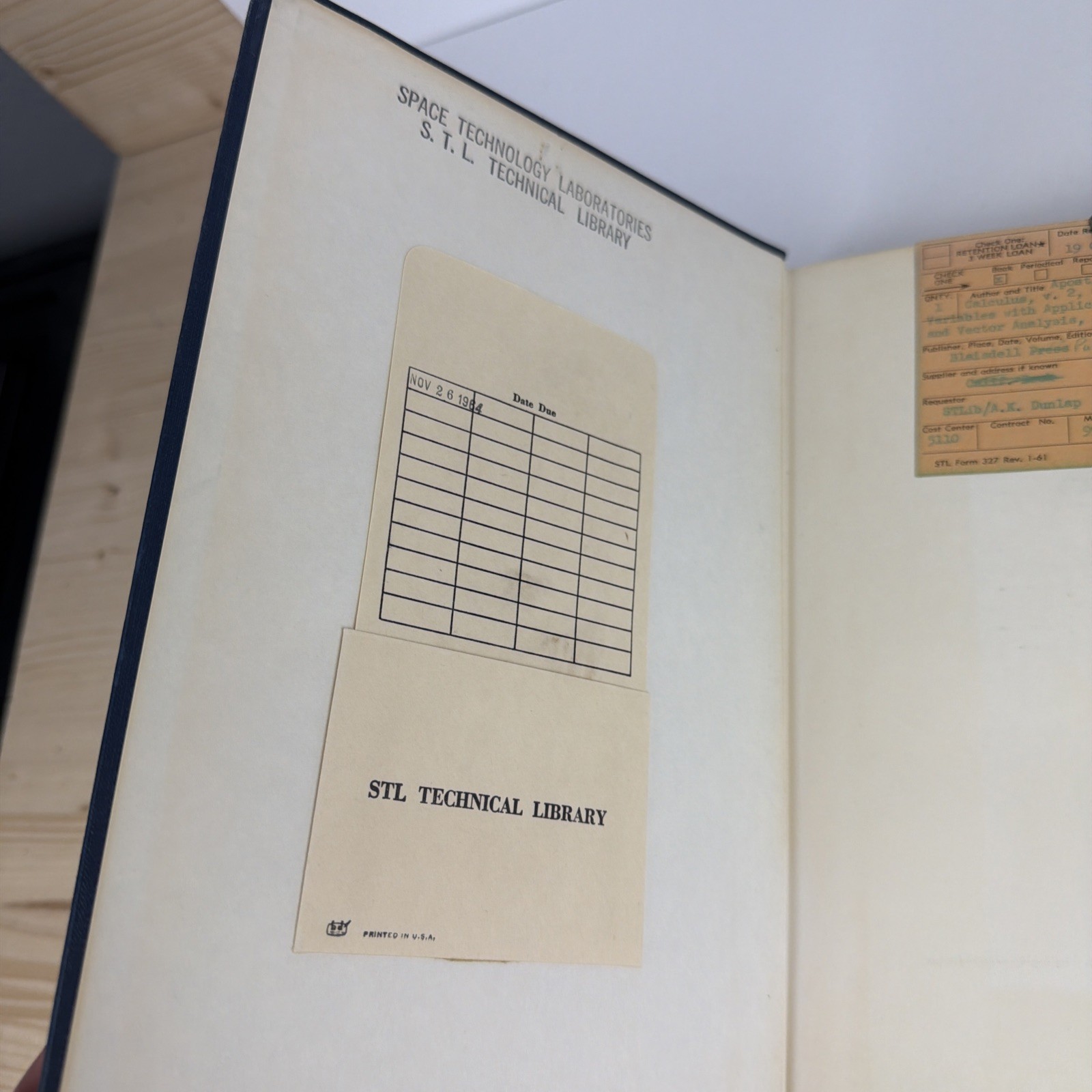 Calculus Vol 2 Apostol 1st Ed 1962 2nd Print Space Tech Labs STL Library History