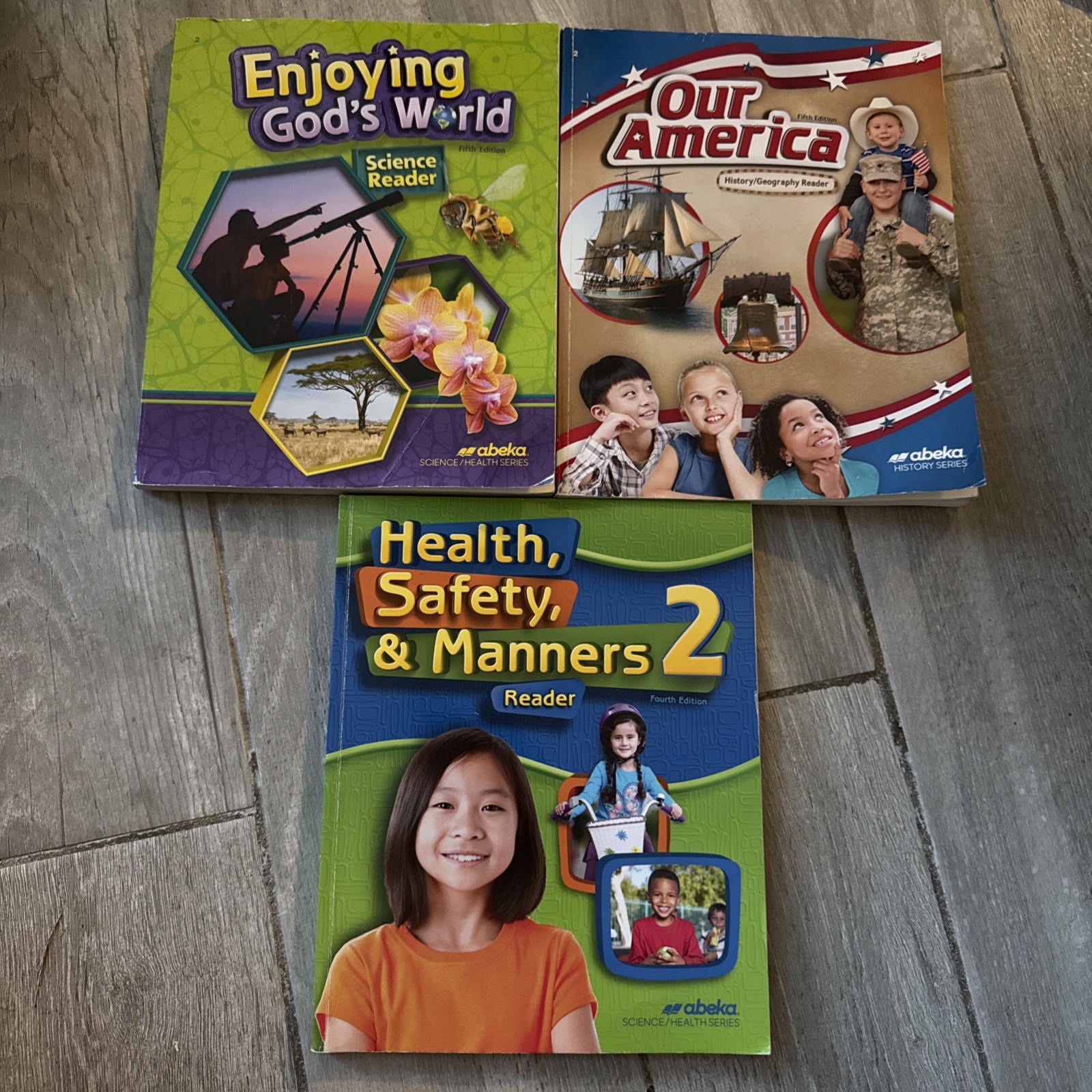Abeka Lot of 3 Readers Our America Enjoying God’s World Health Safety 2nd grade
