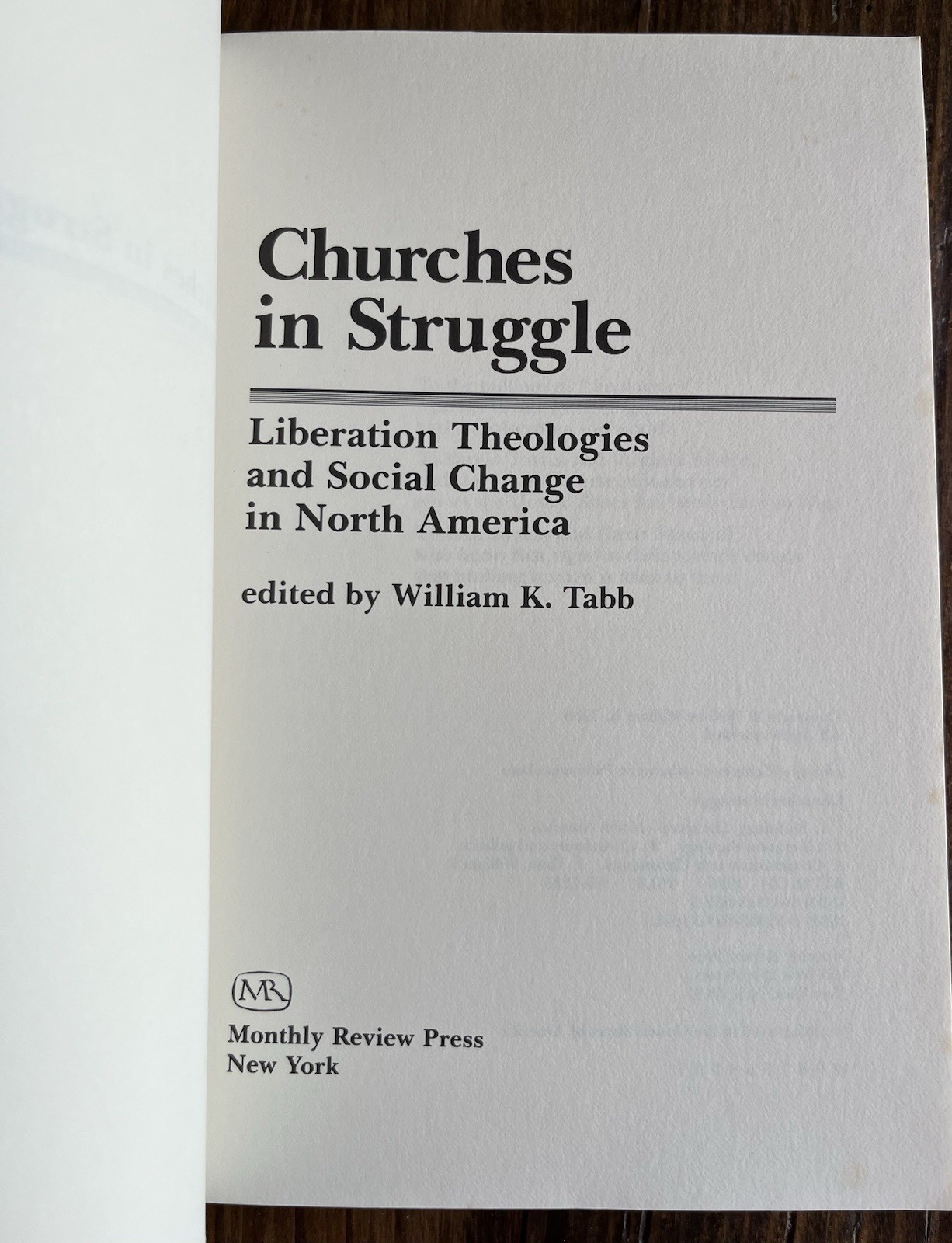 CHURCHES IN STRUGGLE: Liberation Theologies and Social Change 1986 Monthly Rev