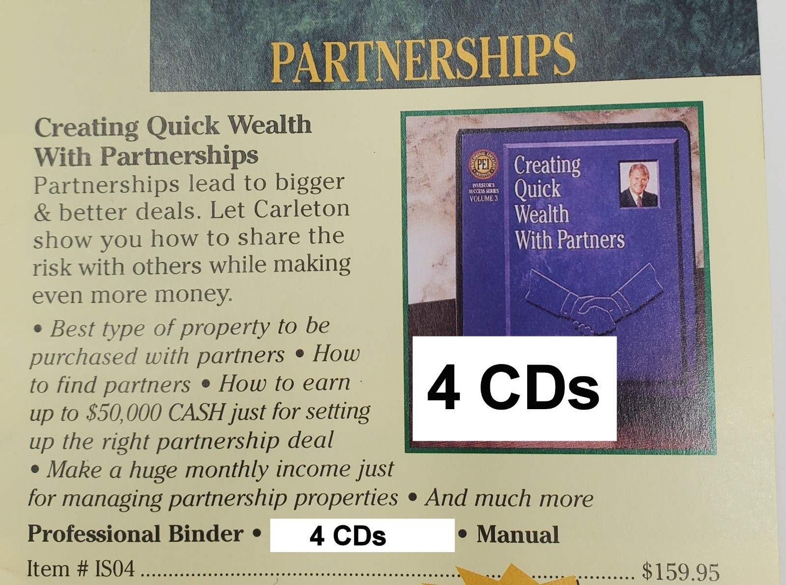 Carleton Sheets Creating Quick Wealth with Partners 4 CD Set Real Estate Invest