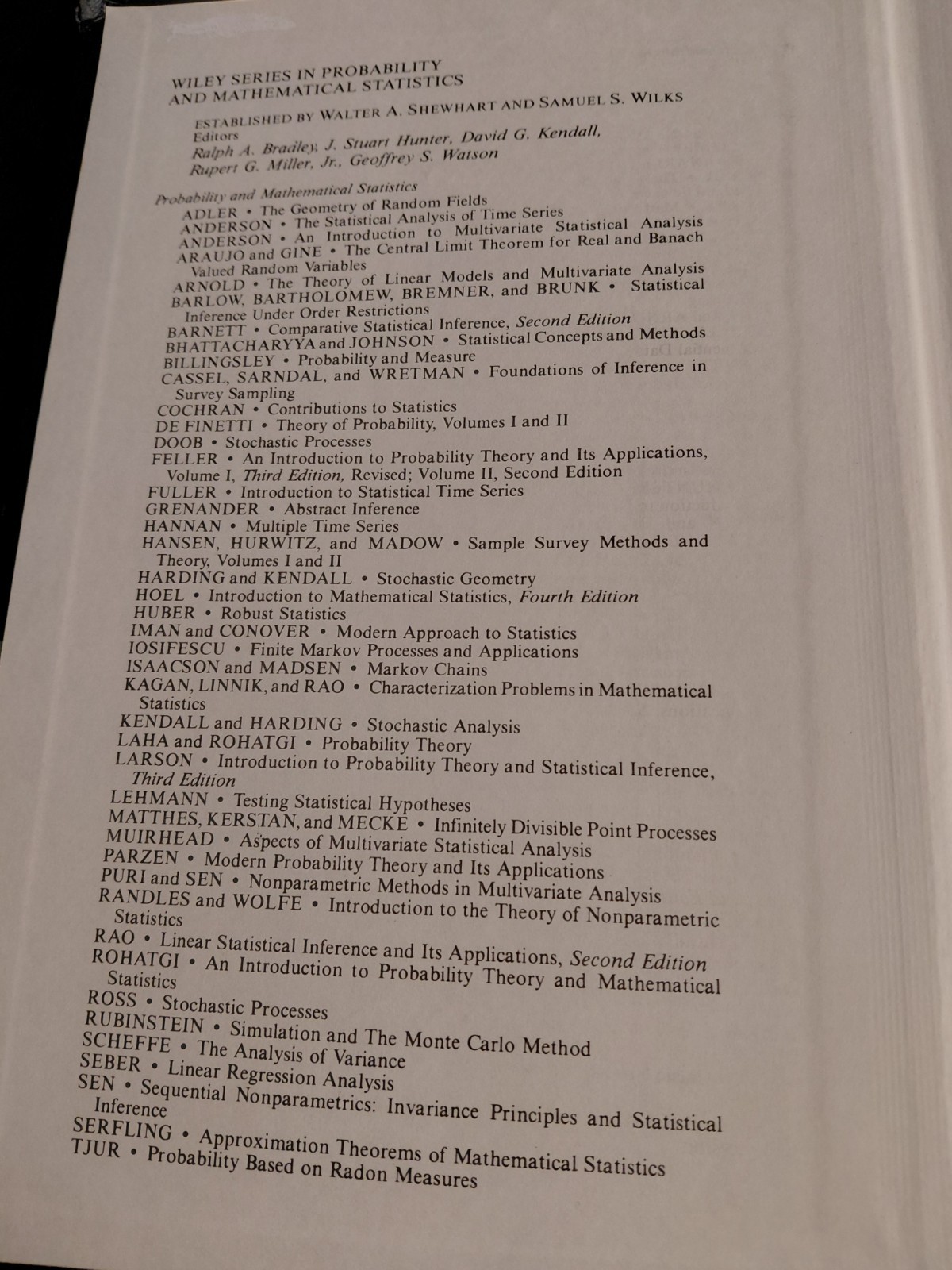 STOCHASTIC PROCESSES by Sheldon M. Ross 1983’s Wiley series in probability..