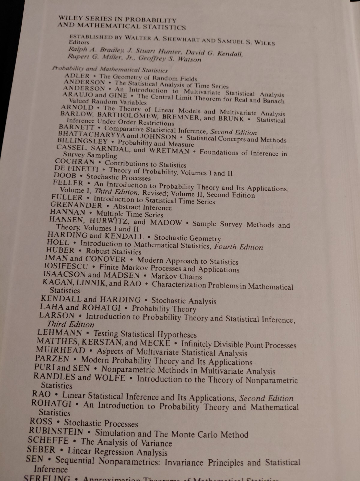 STOCHASTIC PROCESSES by Sheldon M. Ross 1983’s Wiley series in probability..