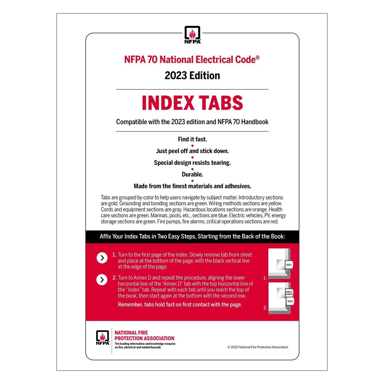NFPA 70, National Electrical Code (NEC) Self-Adhesive Index Tabs (2023)