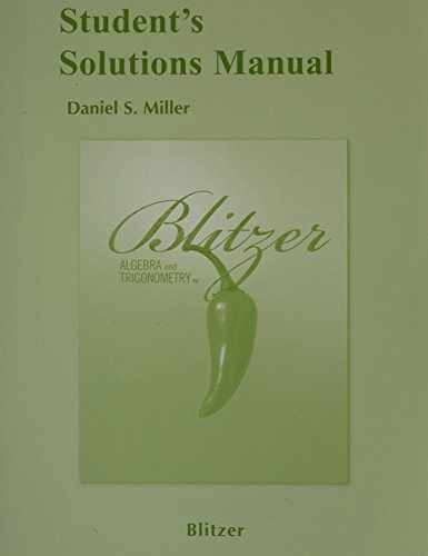 Student Solutions Manual for – Paperback, by Blitzer Robert F. – Very Good